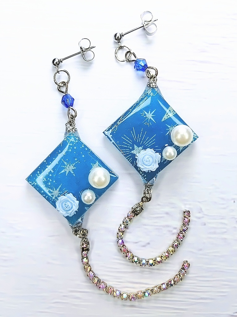 レジンアクセサリー ピアス ブルー系No.10