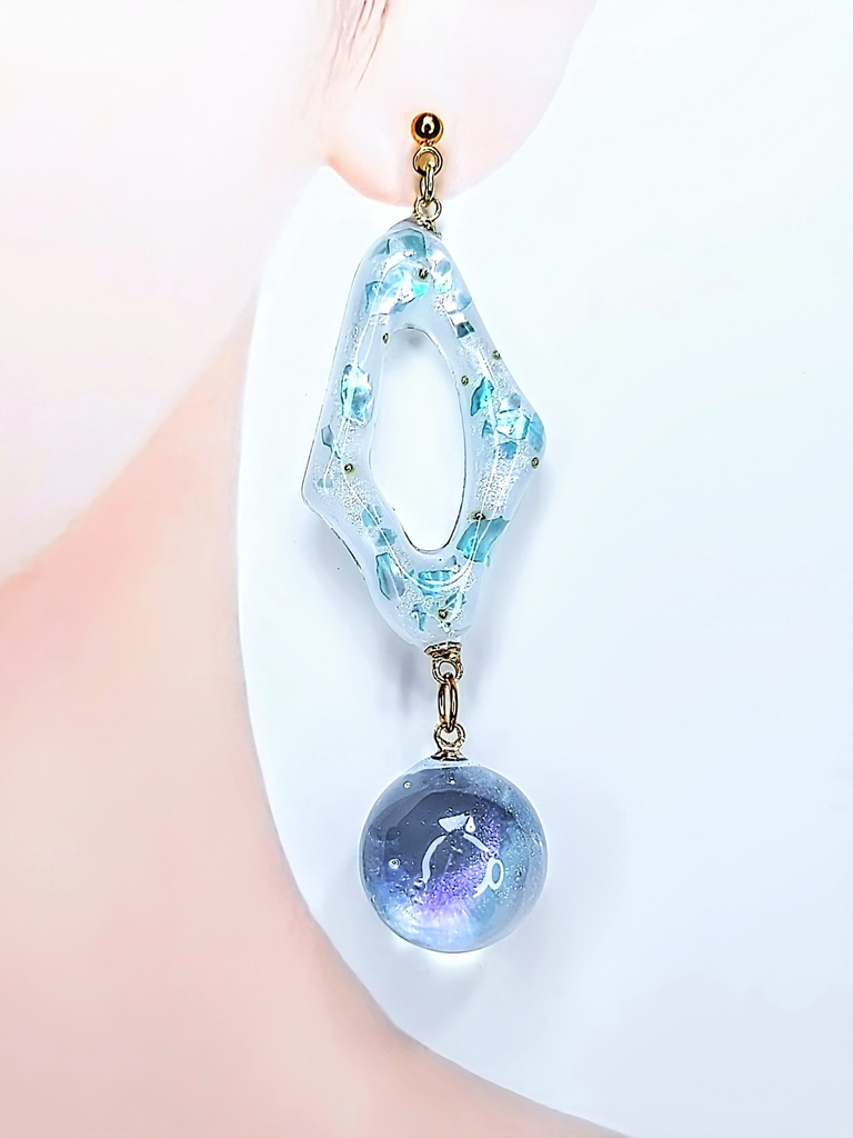 レジンアクセサリー ピアス ブルー系No.13