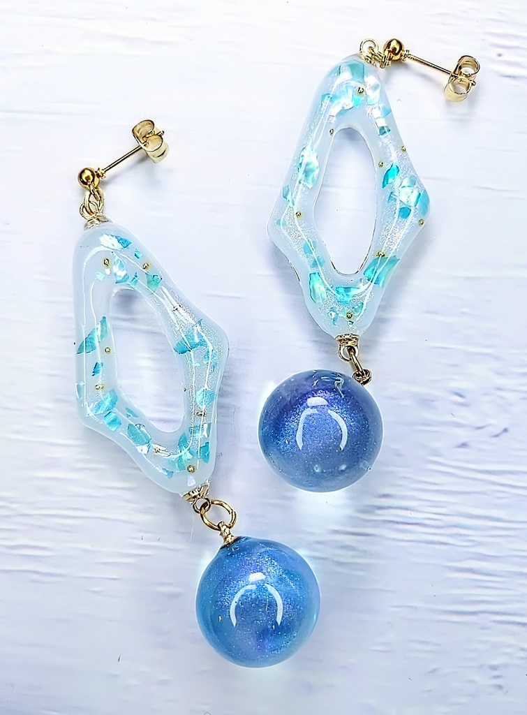 レジンアクセサリー ピアス ブルー系No.13