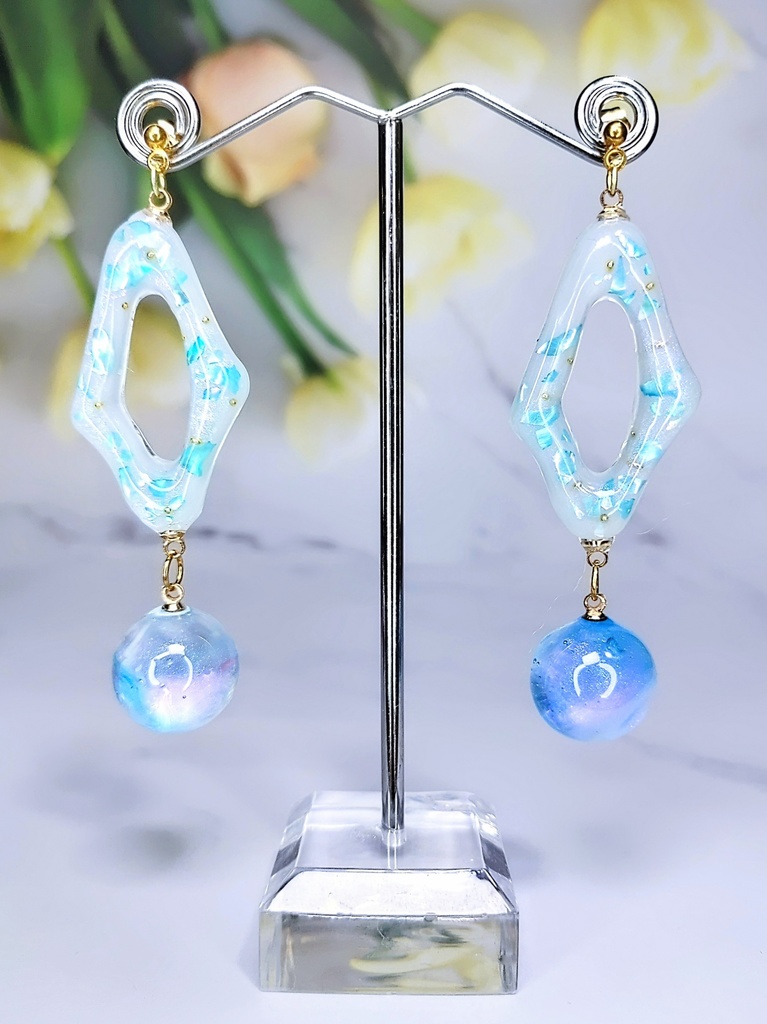 レジンアクセサリー ピアス ブルー系No.13