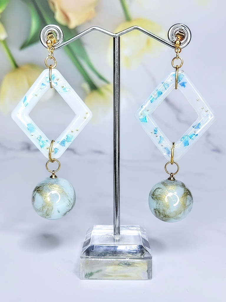 レジンアクセサリー ピアス ブルー系No.14