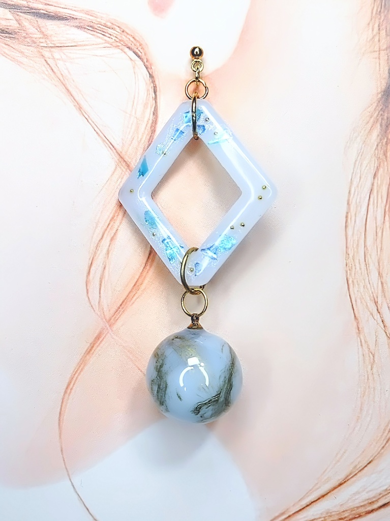 レジンアクセサリー ピアス ブルー系No.14