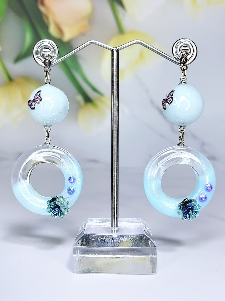 レジンアクセサリー ピアス ブルー系No.15