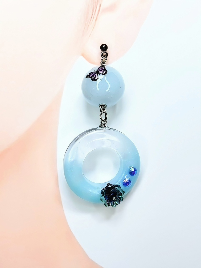 レジンアクセサリー ピアス ブルー系No.15