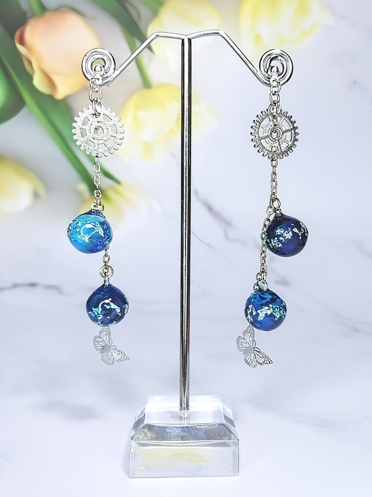 レジンアクセサリー ピアス ブルー系No.18