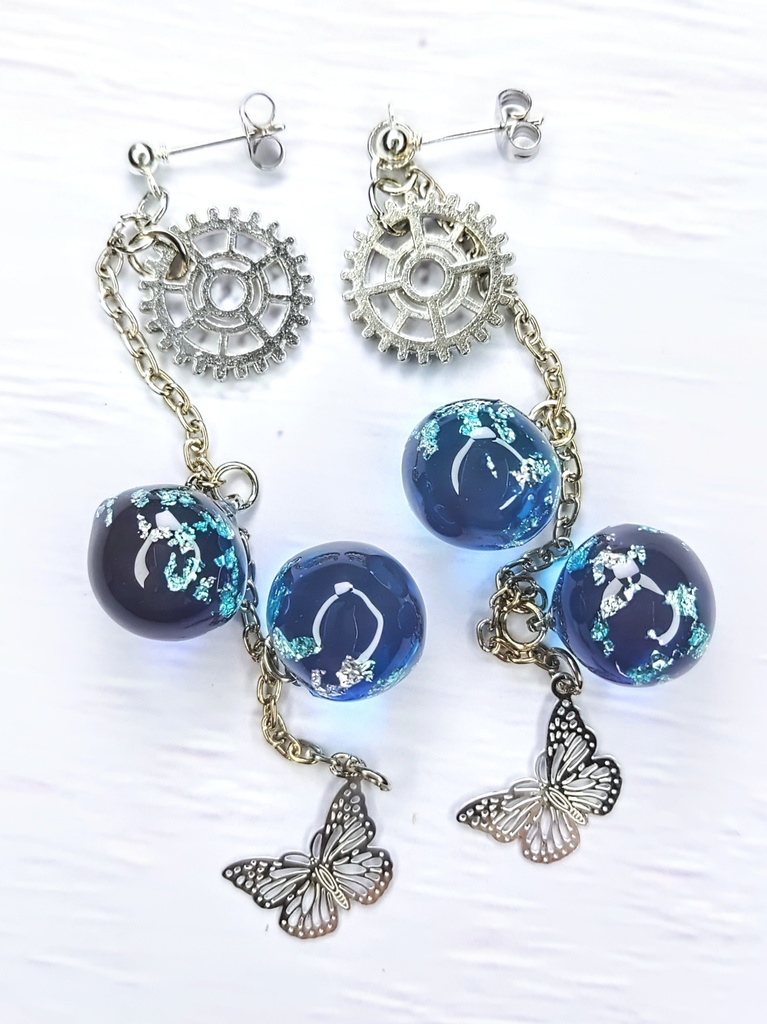 レジンアクセサリー ピアス ブルー系No.18