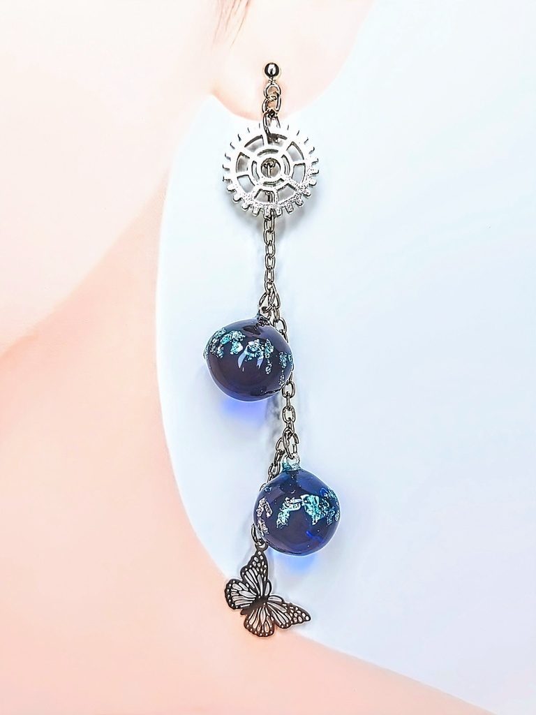 レジンアクセサリー ピアス ブルー系No.18