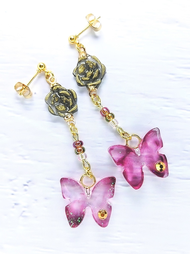 レジンアクセサリー ピアス ピンク系No.15