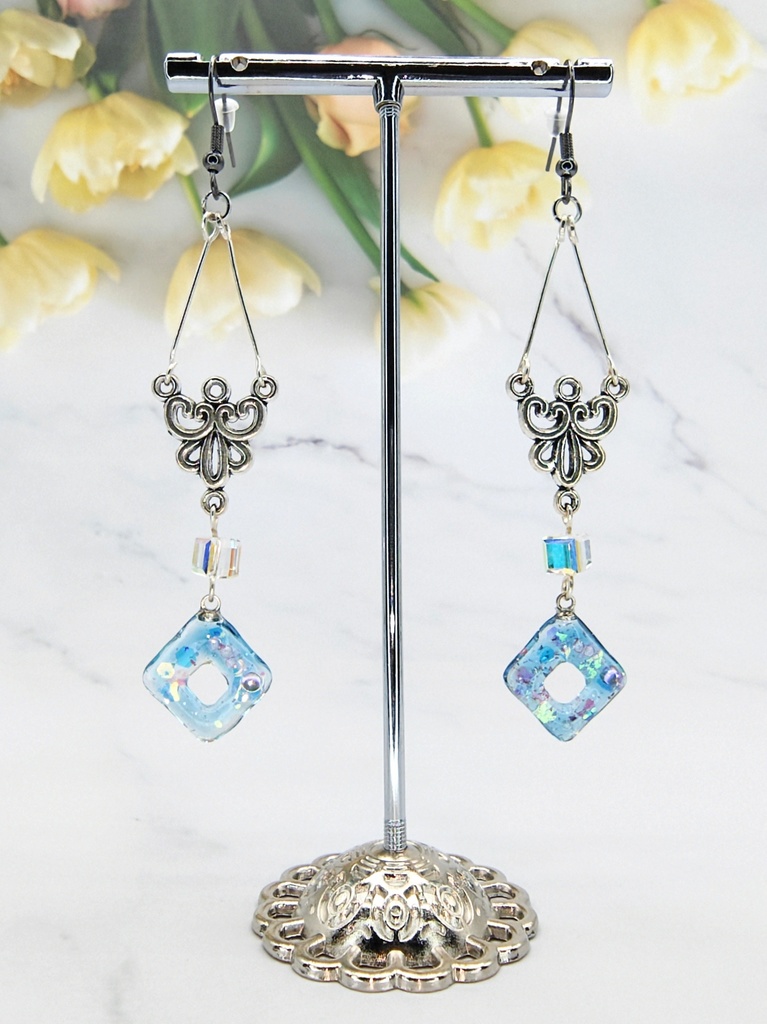 レジンアクセサリー ピアス ブルー系No.26