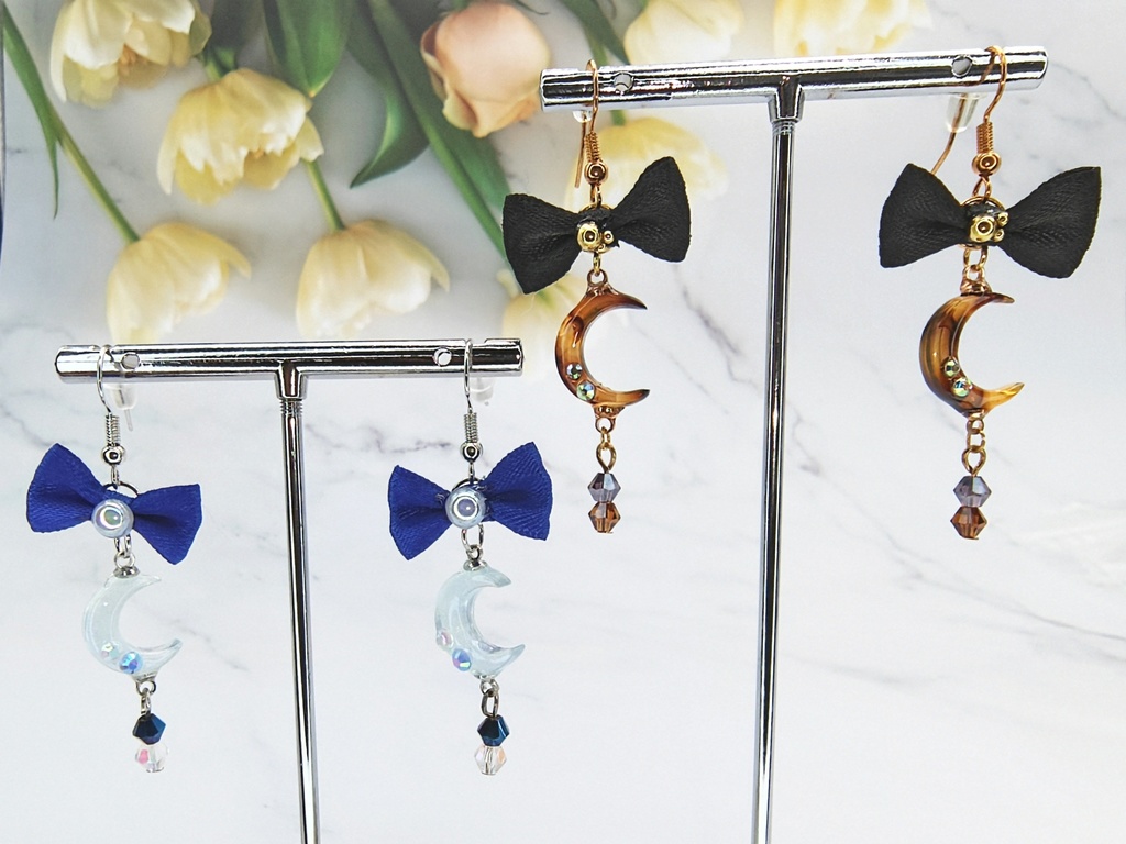 レジンアクセサリー ピアス ブルー系No.32 &ベッコウ系