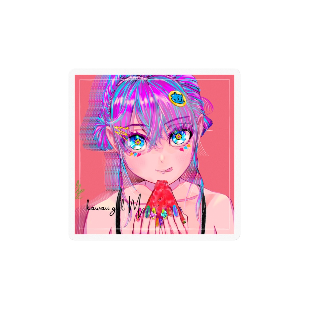 【ステッカーS・Ｌサイズ】kawaii girl M♡スイカ🍉