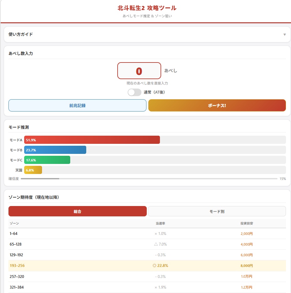 北斗転生2 モード推測＆期待値分析ツール（オフライン版）