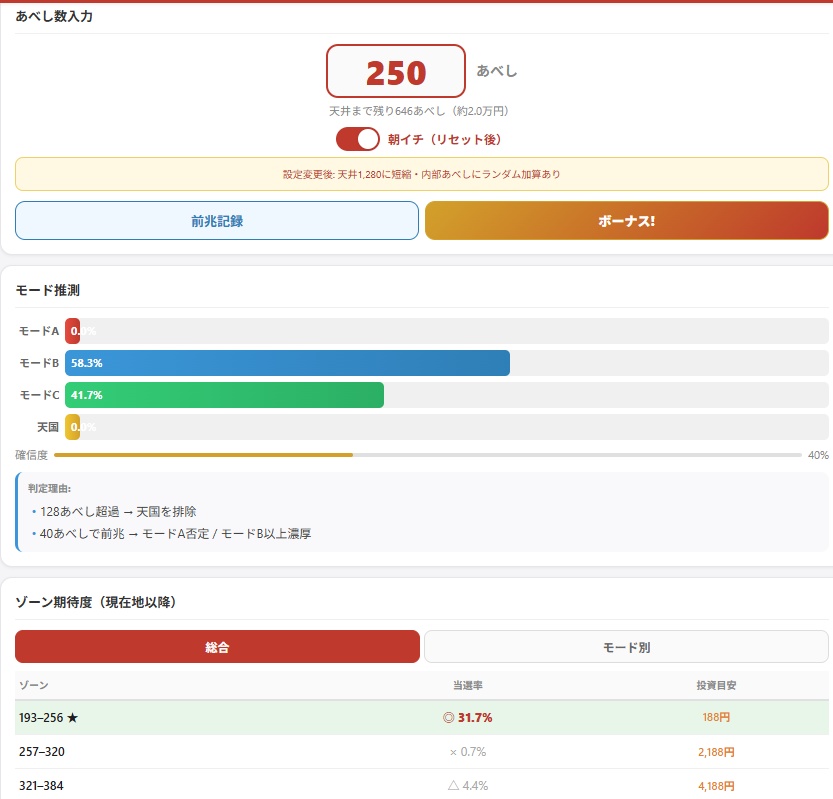 北斗転生2 モード推測&期待値分析ツール(オフライン版)