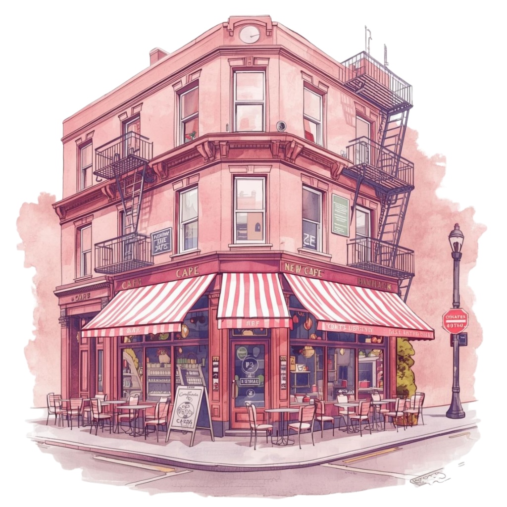 旅行クリップアートセット|水彩・ピンク・アンティーク|透過PNG|世界の街並みイラスト 10点