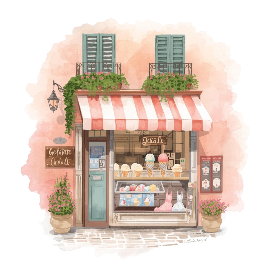 旅行クリップアートセット|水彩・ピンク・アンティーク|透過PNG|世界の街並みイラスト 10点