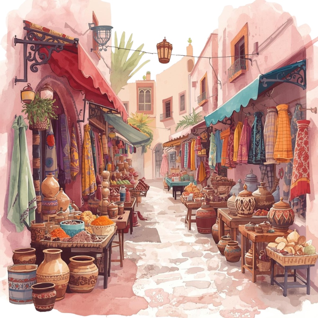 旅行クリップアートセット|水彩・ピンク・アンティーク|透過PNG|世界の街並みイラスト 10点