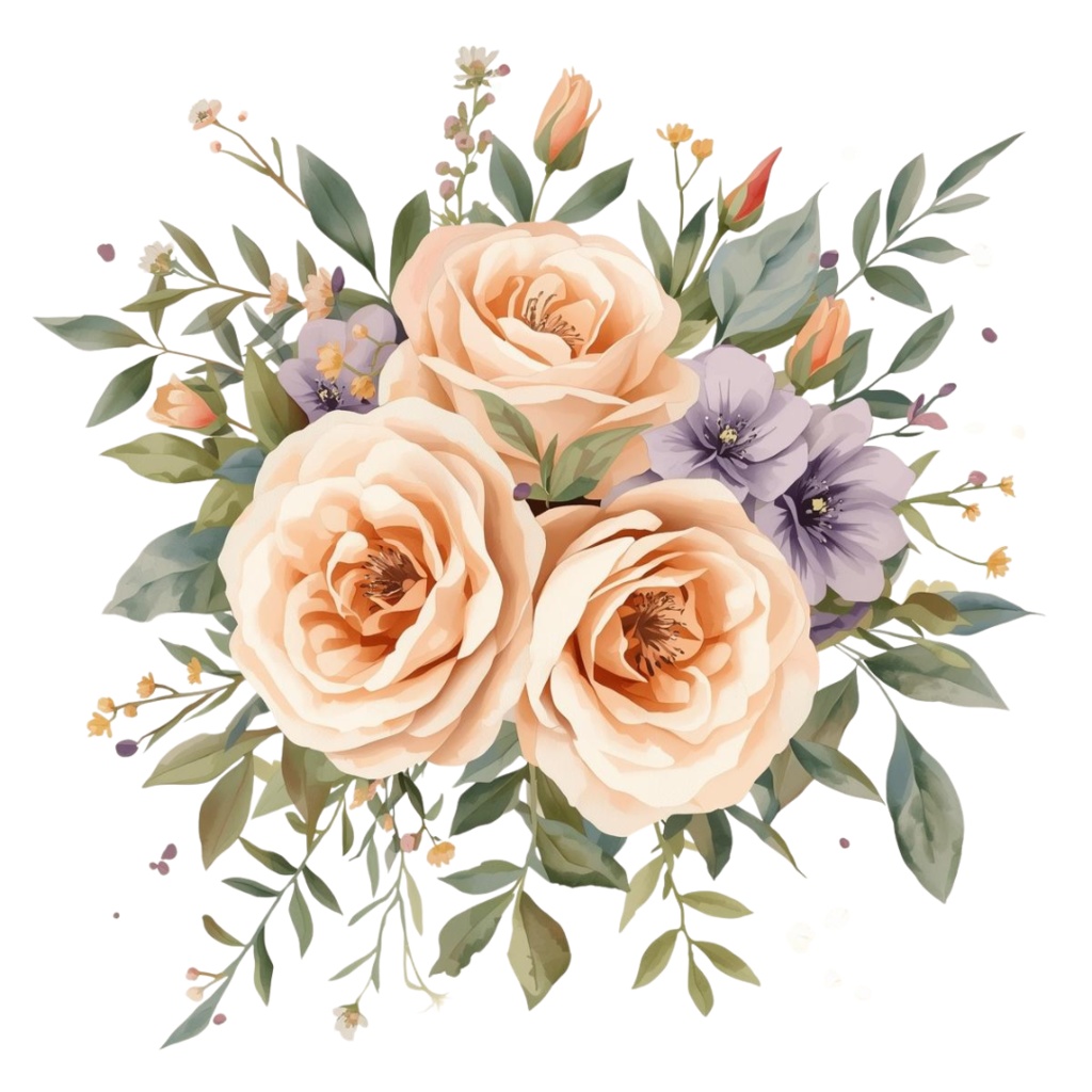 アンティーク水彩フラワークリップアート10種セット(ロマンティック・淡い色・透過PNG)