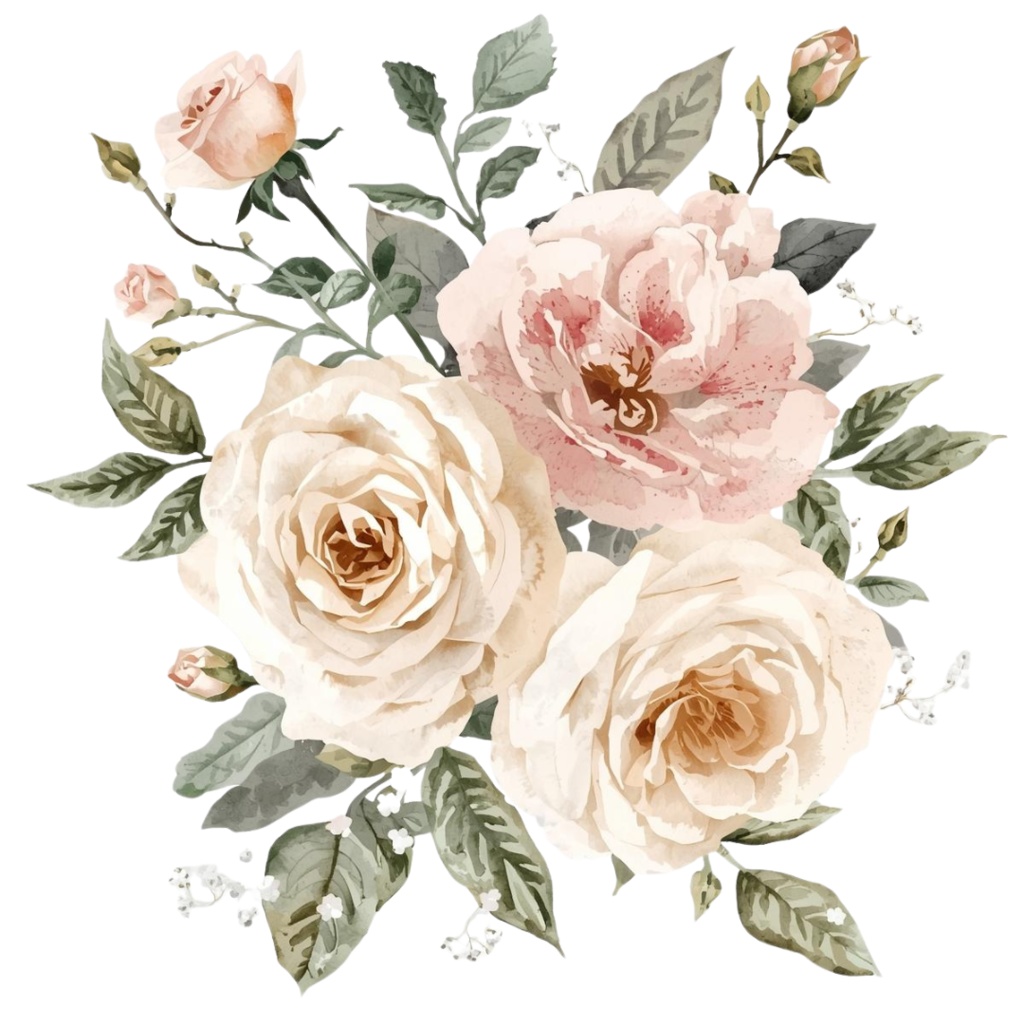 アンティーク水彩フラワークリップアート10種セット(ロマンティック・淡い色・透過PNG)