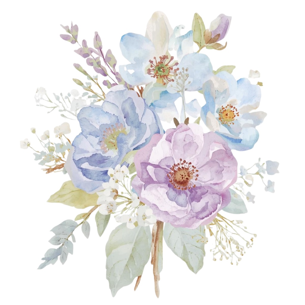アンティーク水彩フラワークリップアート10種セット(ロマンティック・淡い色・透過PNG)