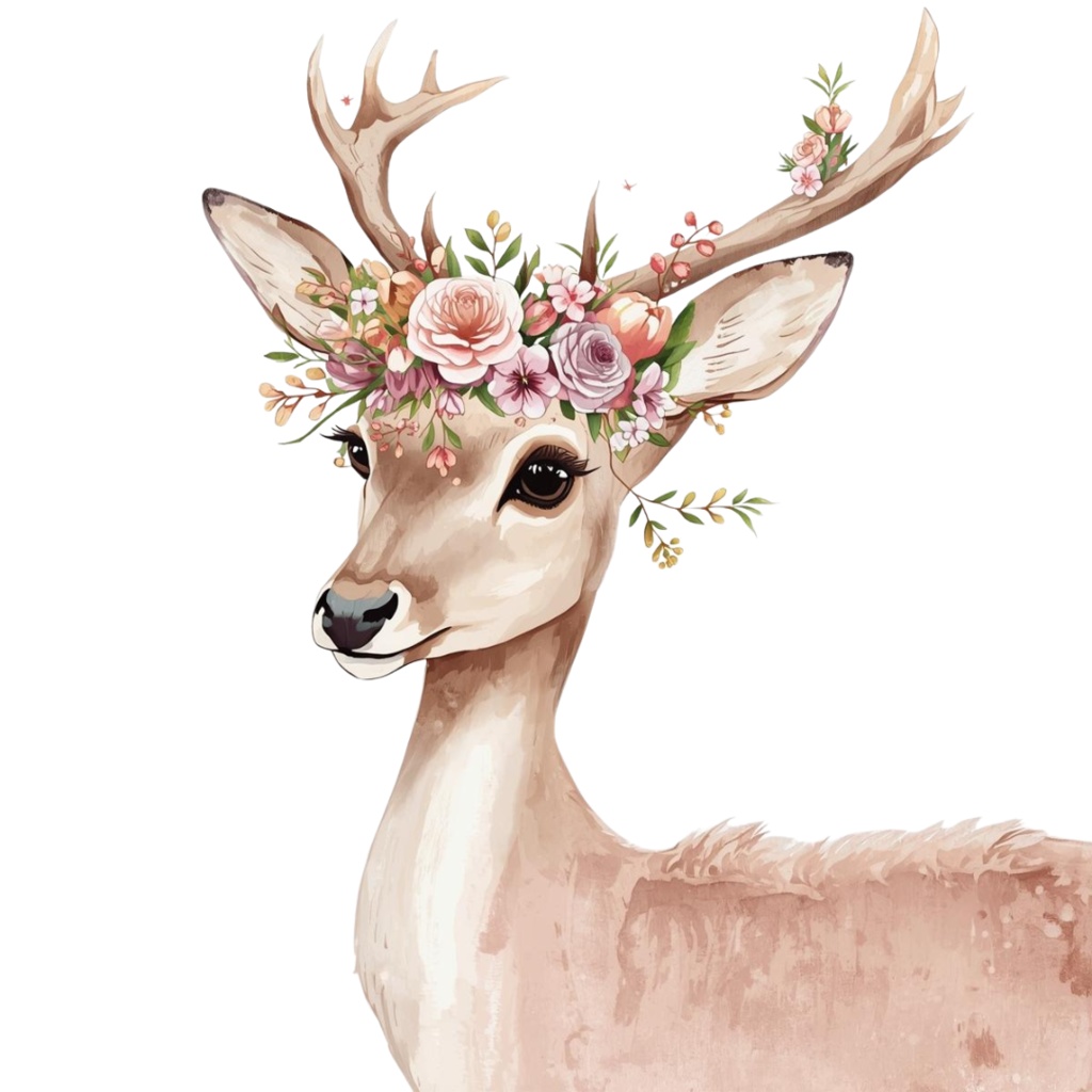 水彩ピンクアンティーク動物クリップアート素材集|背景透過PNG|可愛いイラスト