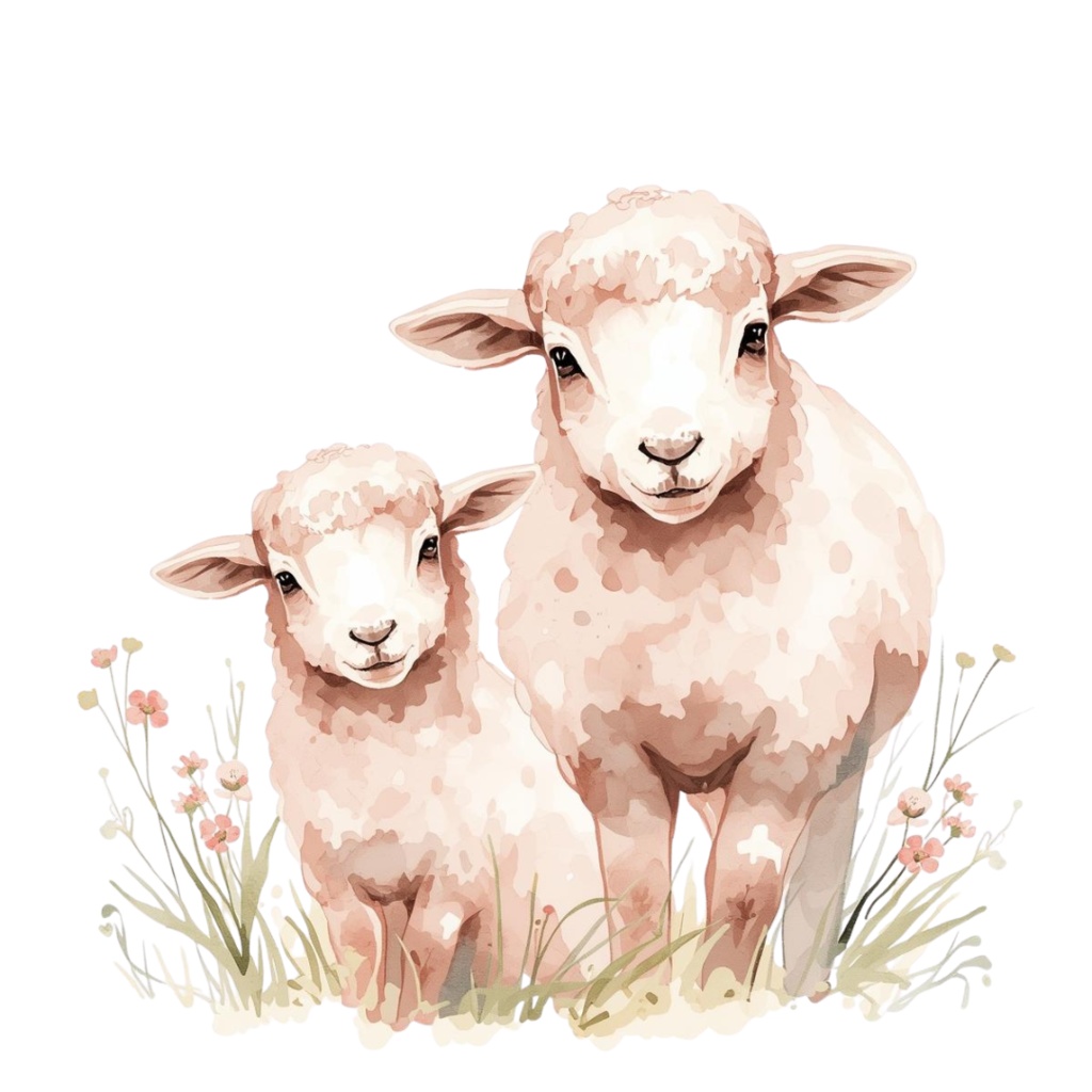 水彩ピンクアンティーク動物クリップアート素材集|背景透過PNG|可愛いイラスト