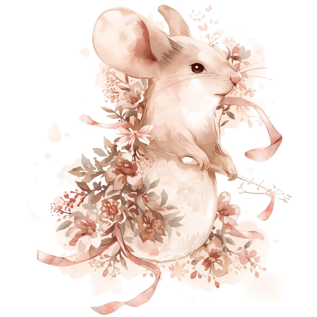 水彩ピンクアンティーク動物クリップアート素材集|背景透過PNG|可愛いイラスト