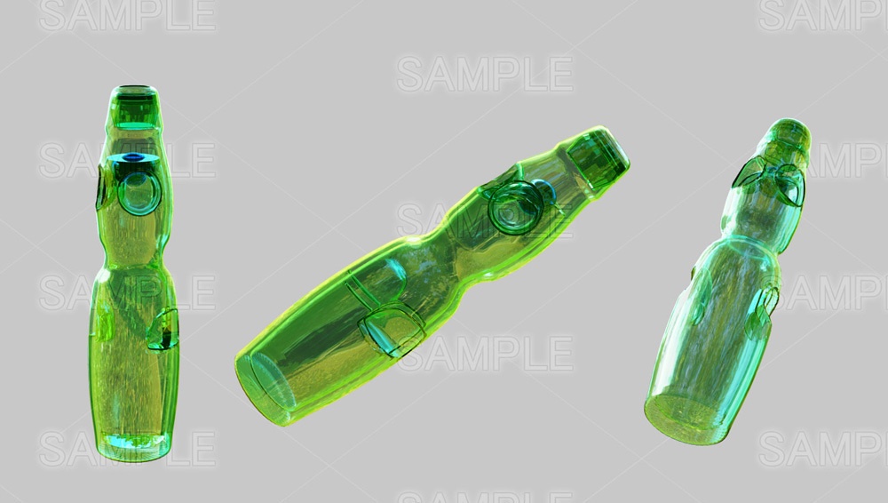 【イラスト素材】 「ラムネ瓶」3アングル+BG(おまけ)