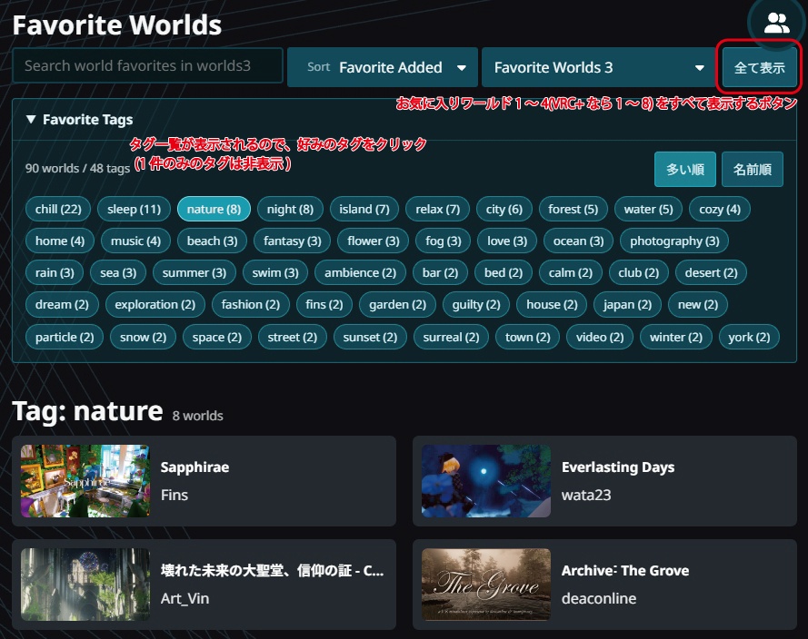 【無料】VRChat Favorite World Tag Cloud