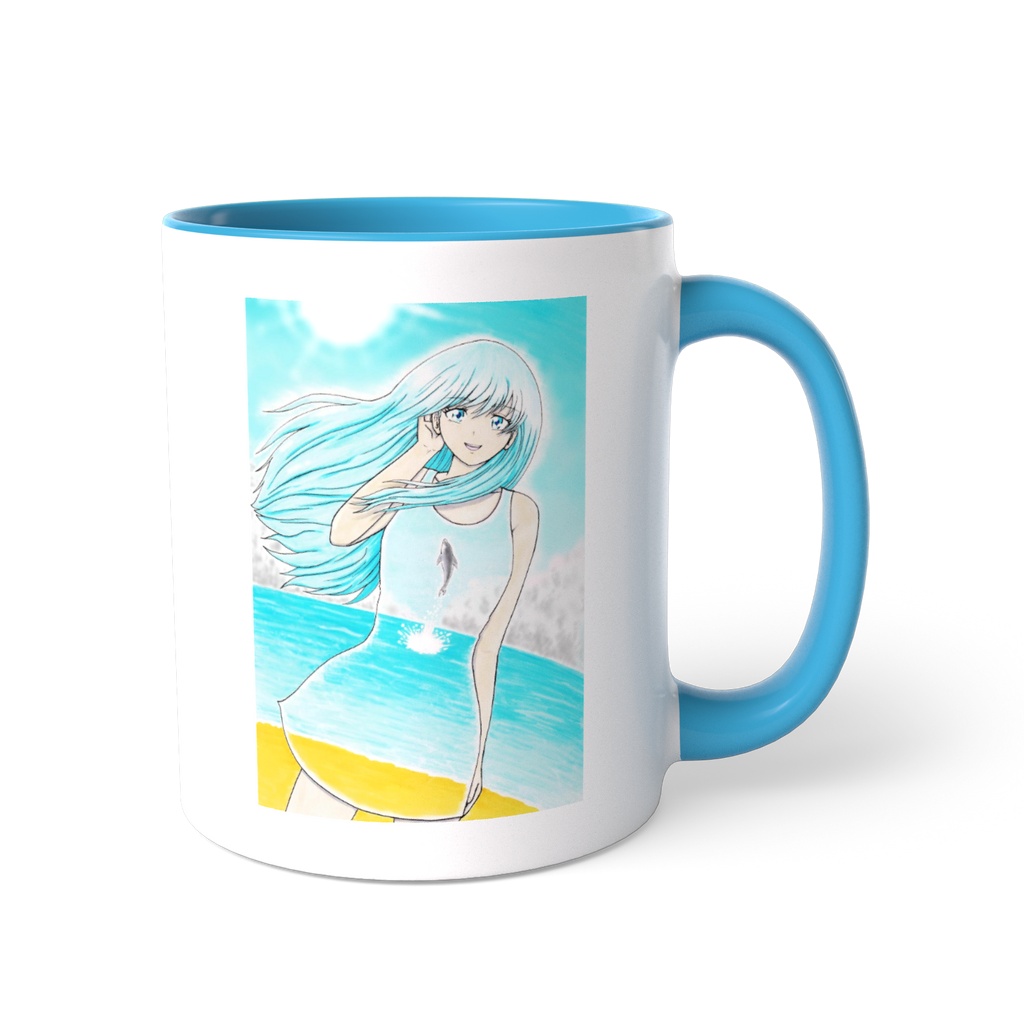 青い少女 ツートンカラーマグカップ