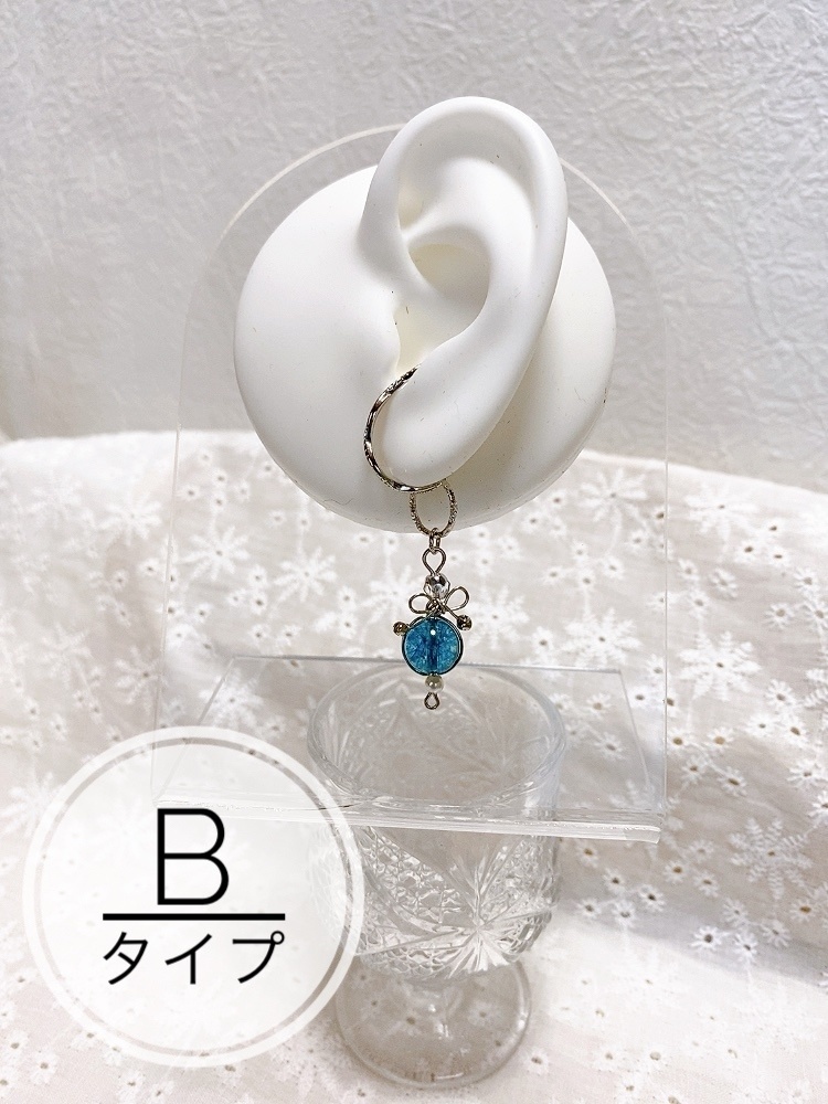 天然石のリボンイヤーカフ(取り外し可)