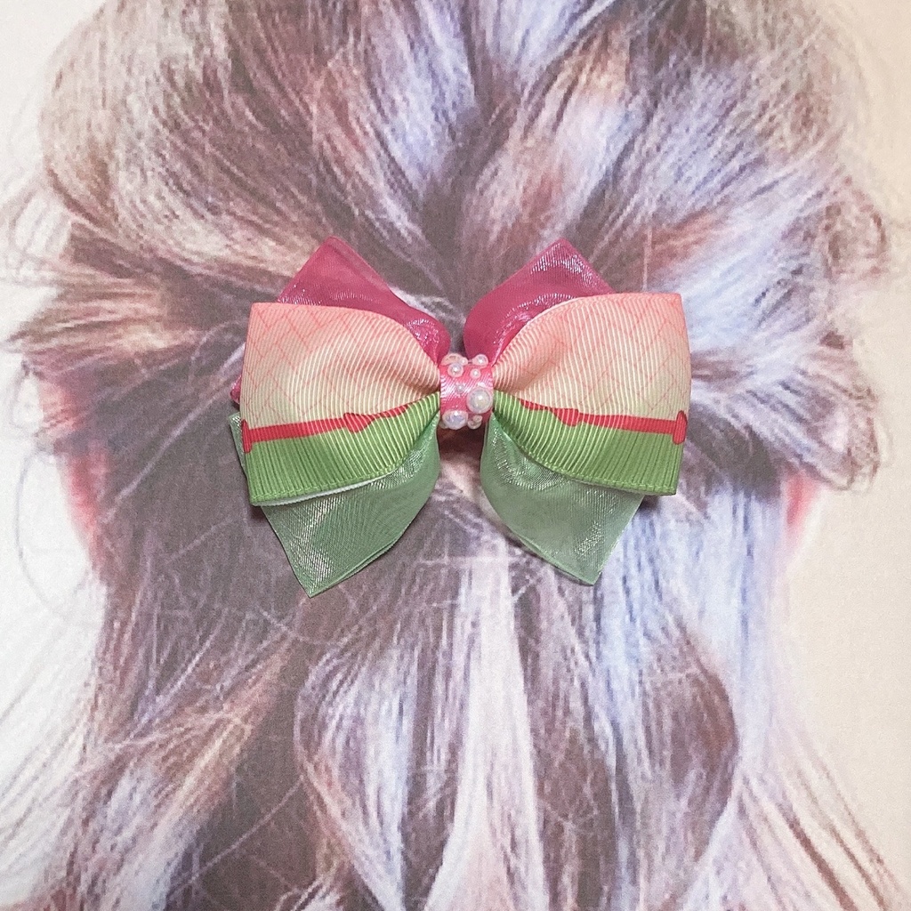 繰り返し使える!きれい かわいい ♪ オーガンジー と 和柄 リボン の キッズ ヘアゴム ヘアクリップ 桜 ピンク