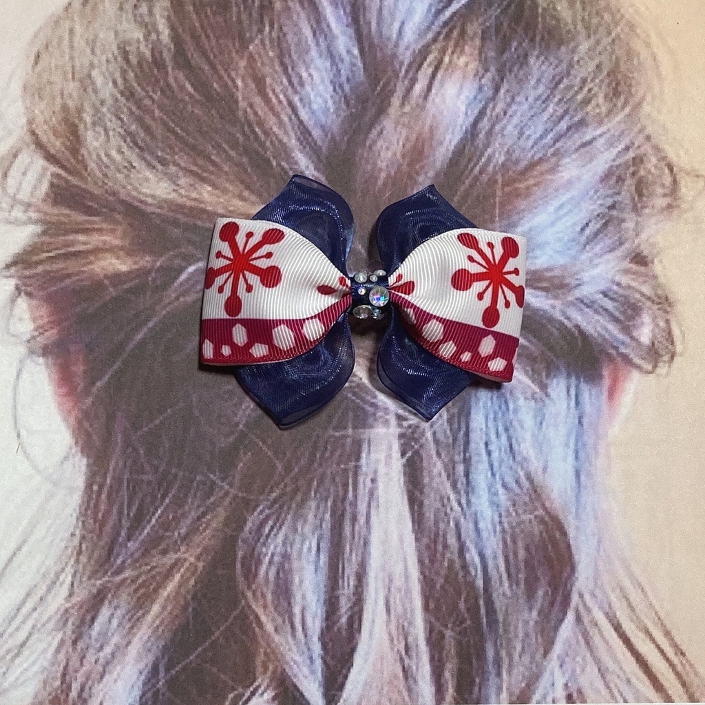 繰り返し使える!きれい かわいい ♪ オーガンジー と 和柄 リボン の キッズ ヘアゴム ヘアクリップ 白 結晶