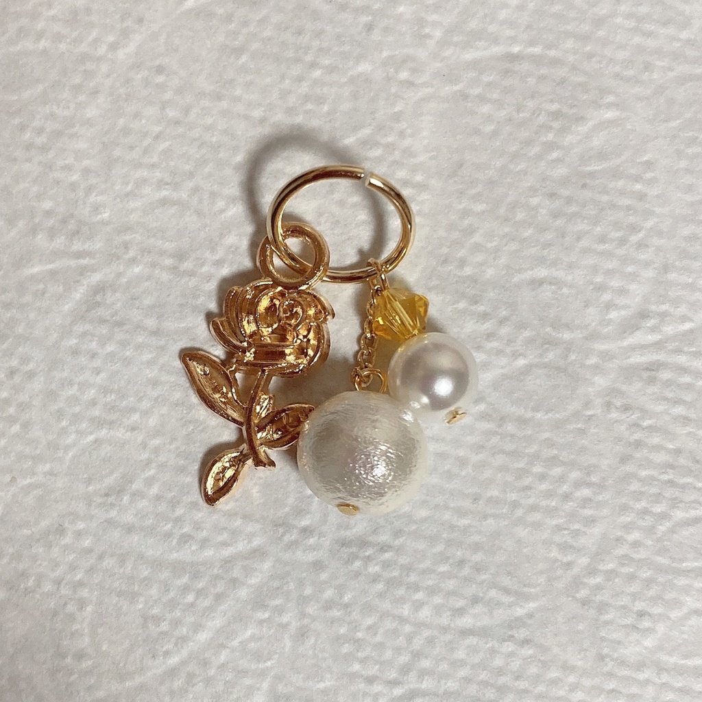 プリンセス♪サテン・オーガンジーリボンとコットンパール、スワロフスキーのふんわりヘアクリップ バレッタ ヘアゴム 〜 イエロー 〜