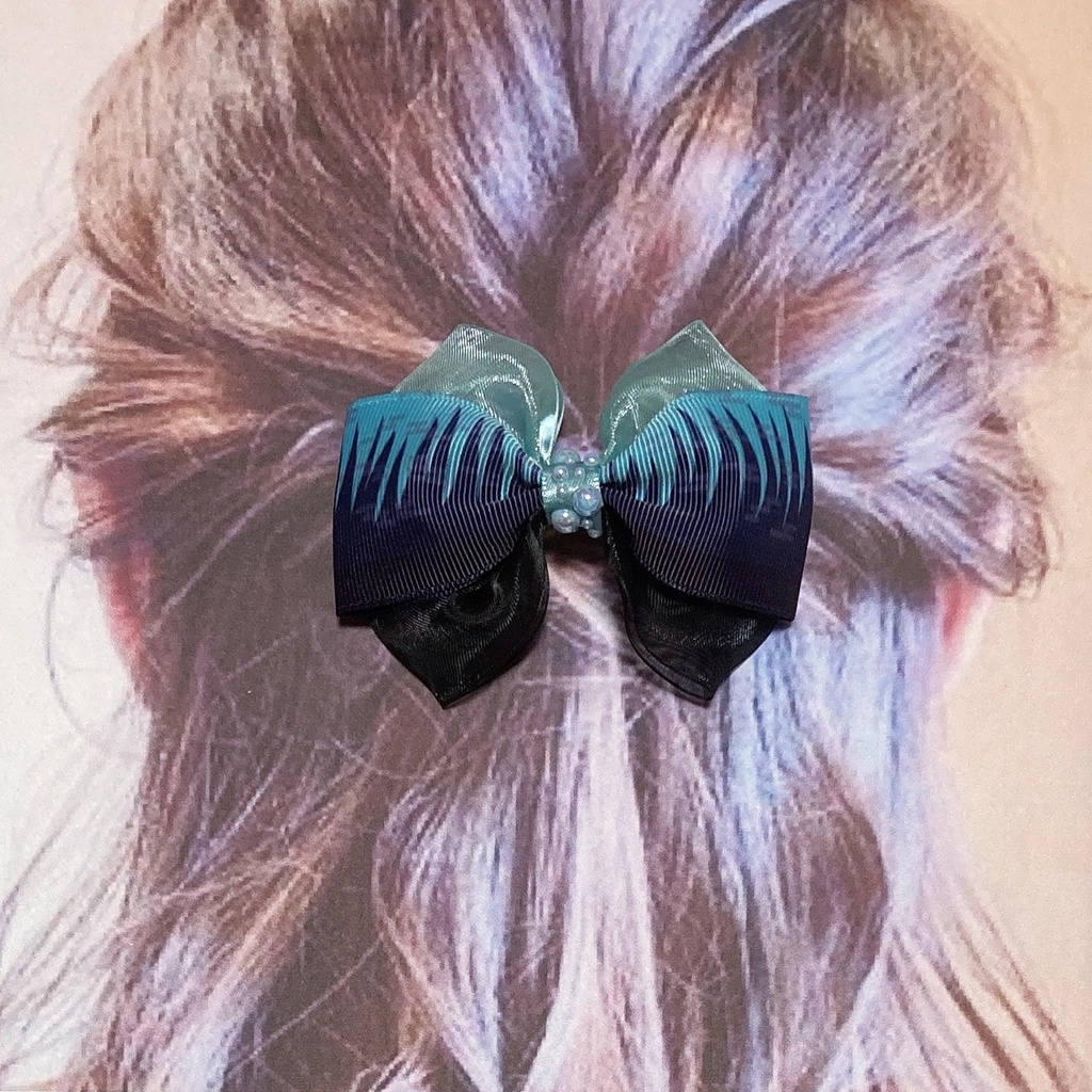 繰り返し使える!きれい かわいい ♪ オーガンジー と 和柄 リボン の キッズ ヘアゴム ヘアクリップ 霞柄