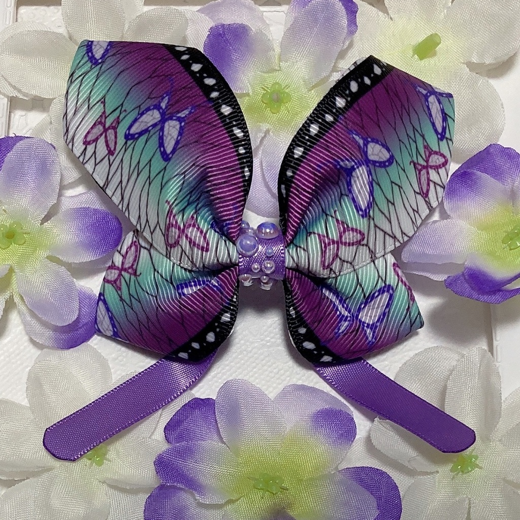 繰り返し使える！ 蝶々 モチーフの キッズ ヘアゴム ヘアクリップ 紫 和柄 浴衣 着物 和装 ak1530 BOOTH