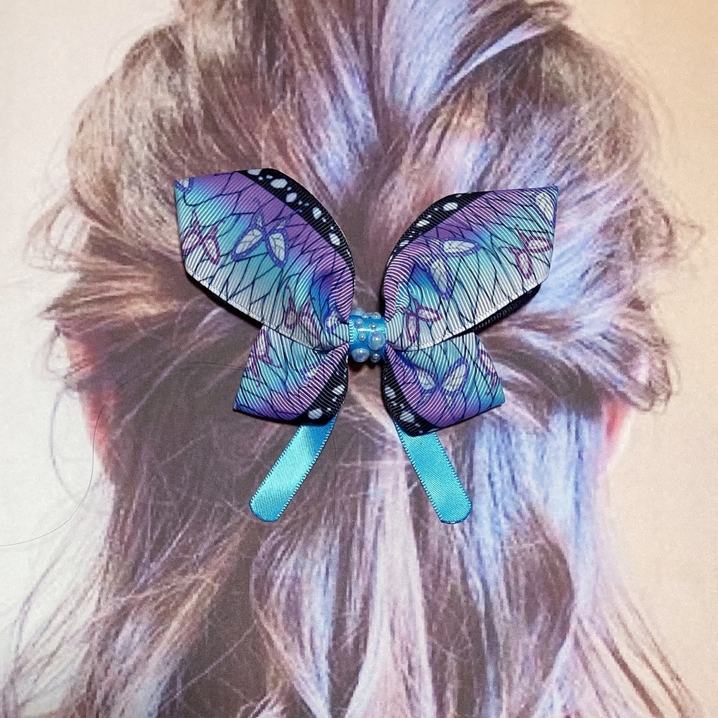 繰り返し使える! 蝶々 モチーフの キッズ ヘアゴム ヘアクリップ ブルー 和柄 浴衣 着物 和装