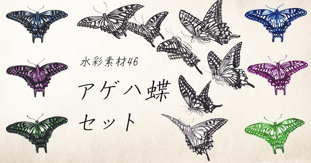 水彩素材46 アゲハ蝶セット
