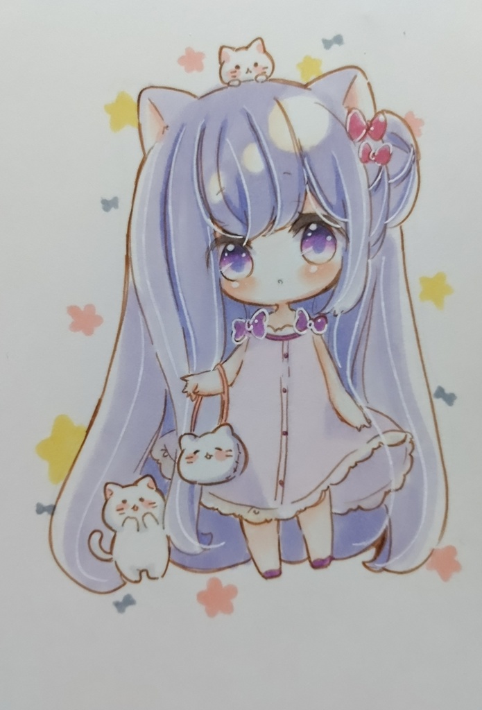 手描きイラスト　ちびイラスト　猫