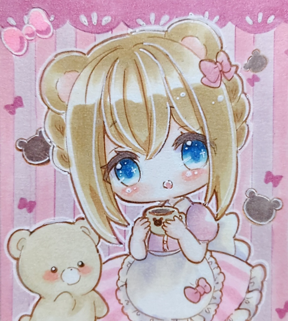 ラテくまちゃん　手描きイラスト