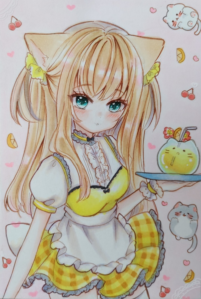 メイドキャットちゃん　手描きイラスト