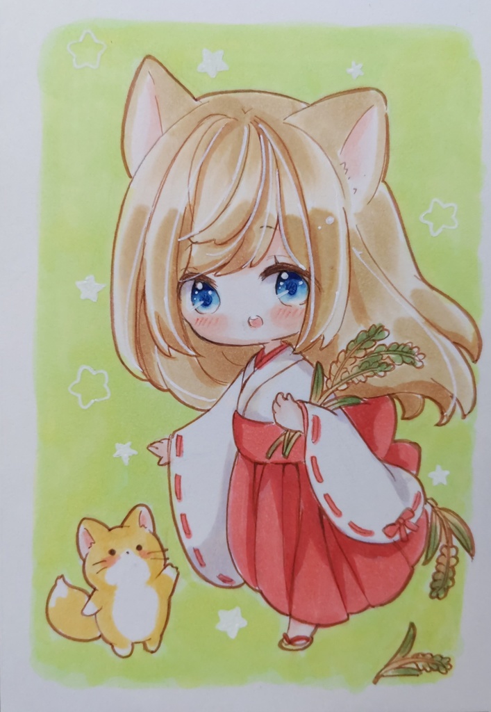 ミニ狐ちゃん　手描きイラスト