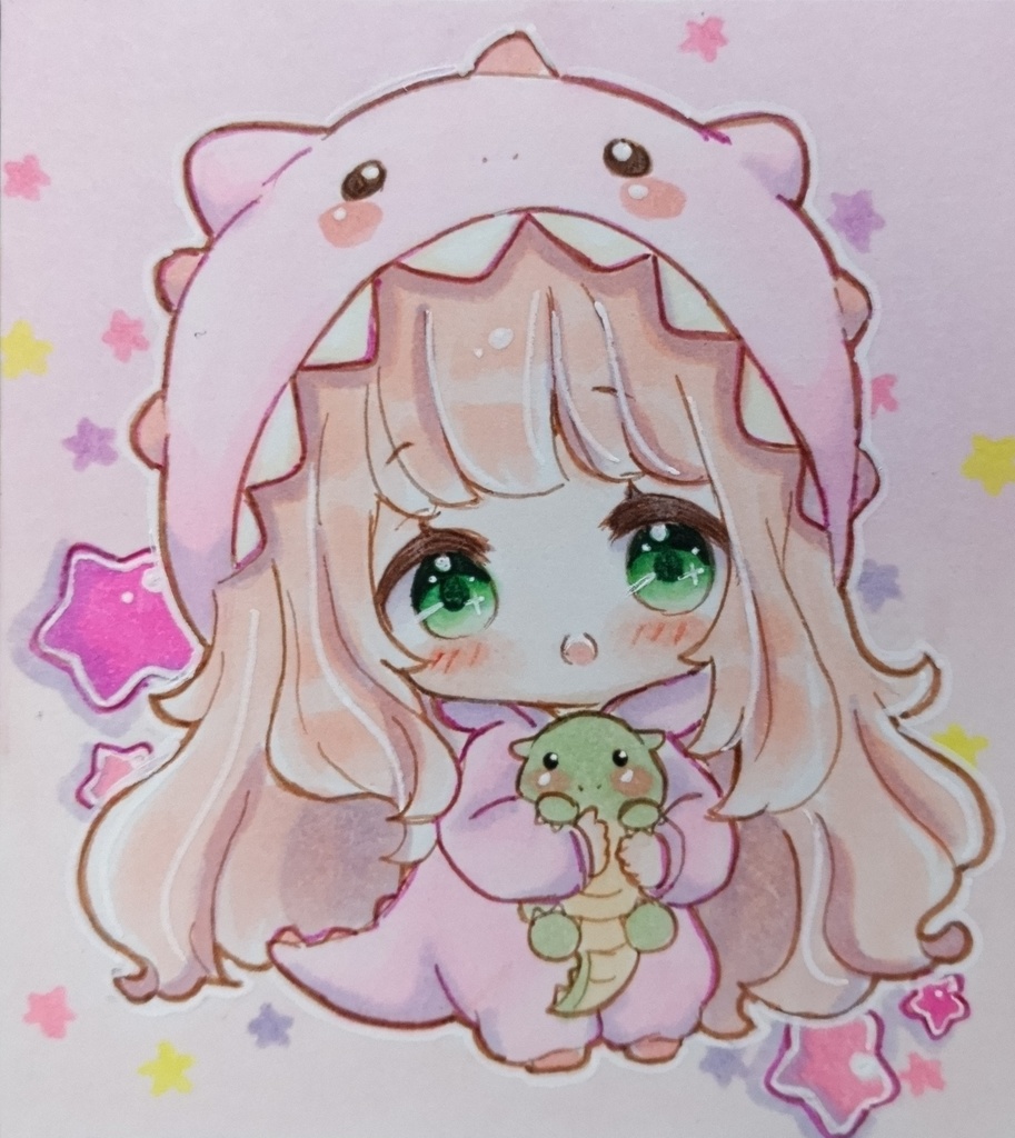 着ぐるみちゃん恐竜　手描きイラスト