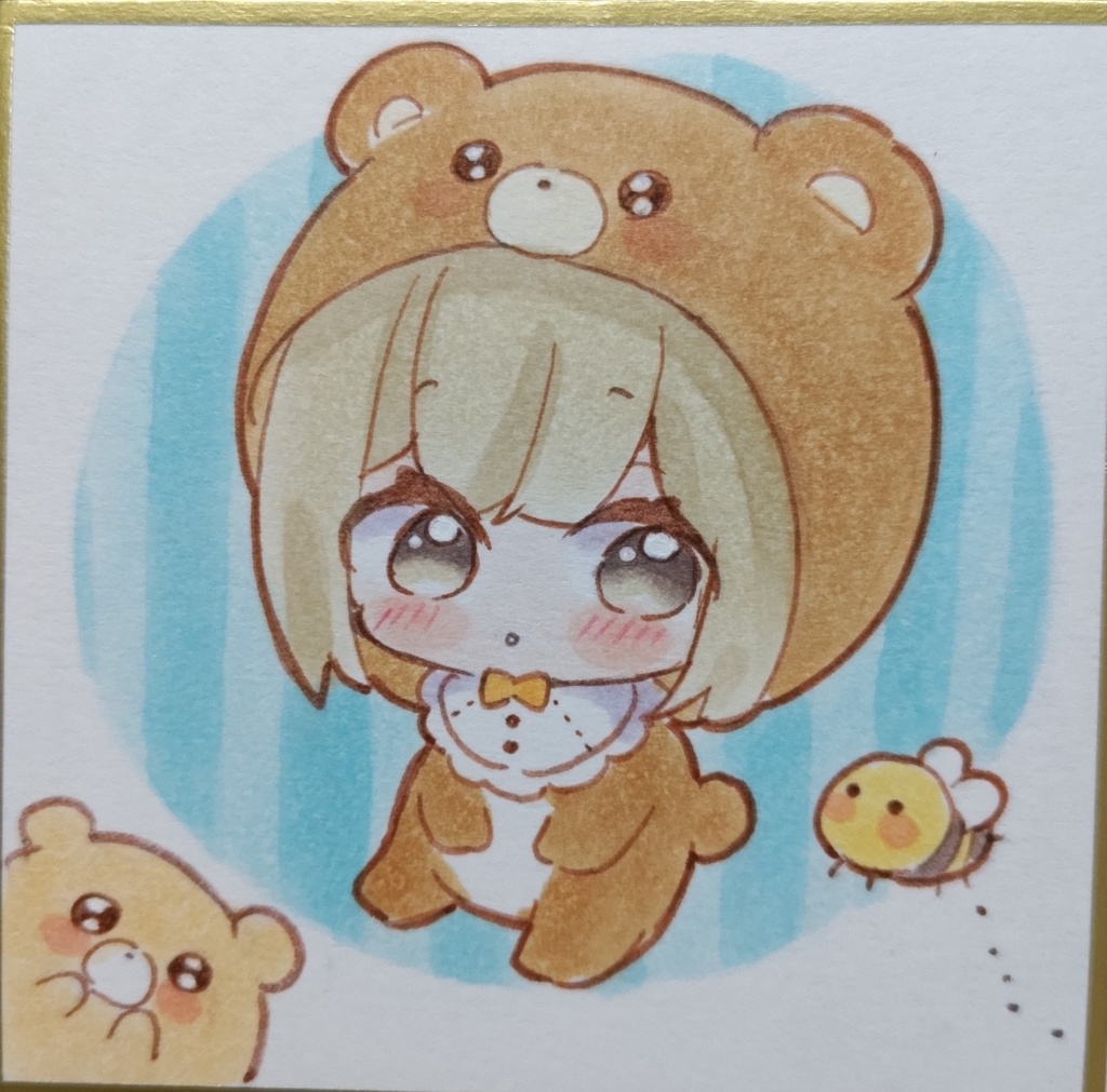 クマたんとハチ　手描きイラスト