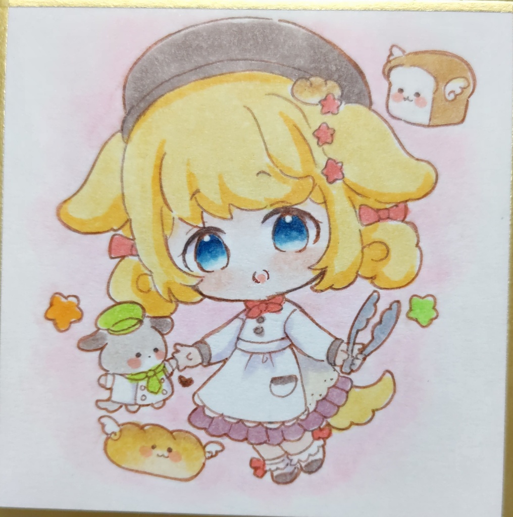 ワンちゃんのパン屋さん　手描きイラスト