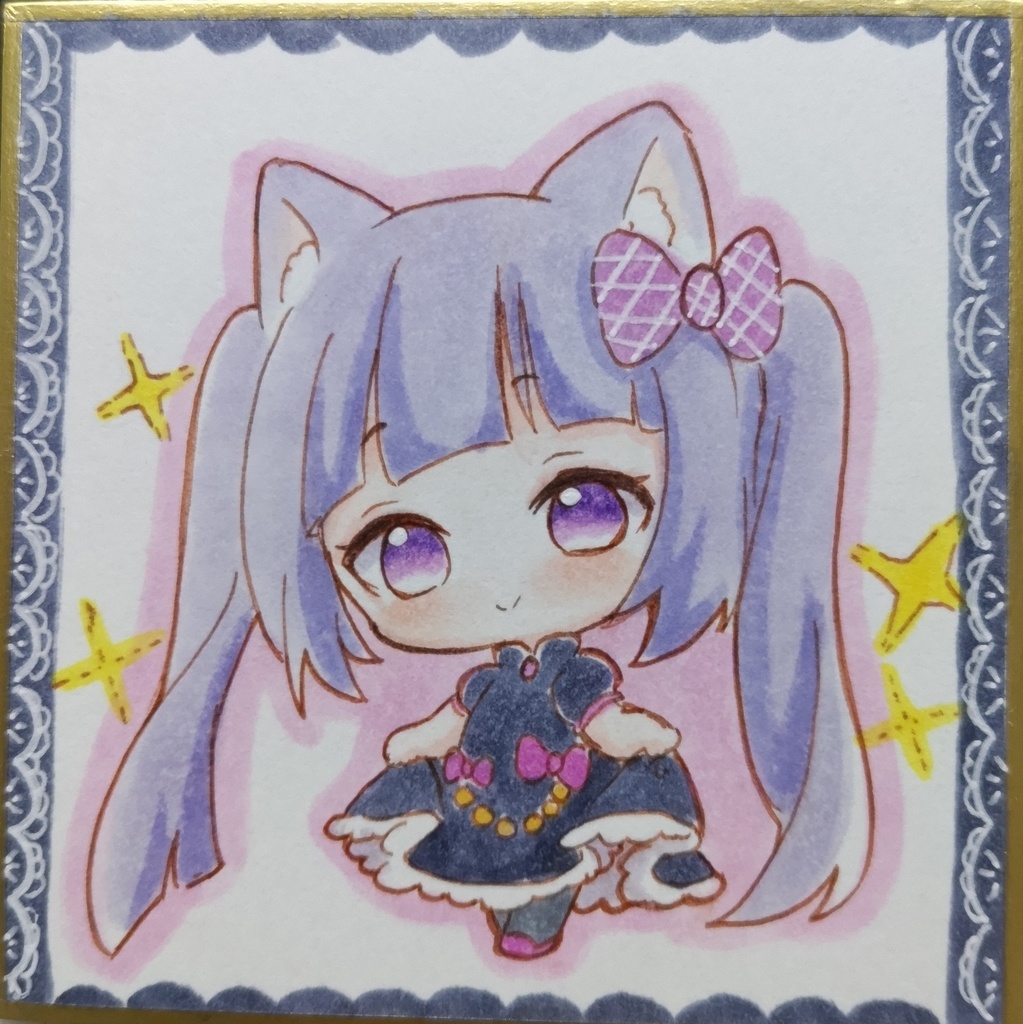 おしゃれネコちゃん　手描きイラスト