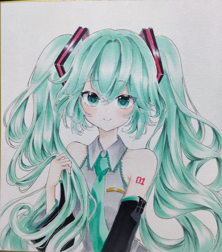 初音ミク　手描きイラスト　大色紙