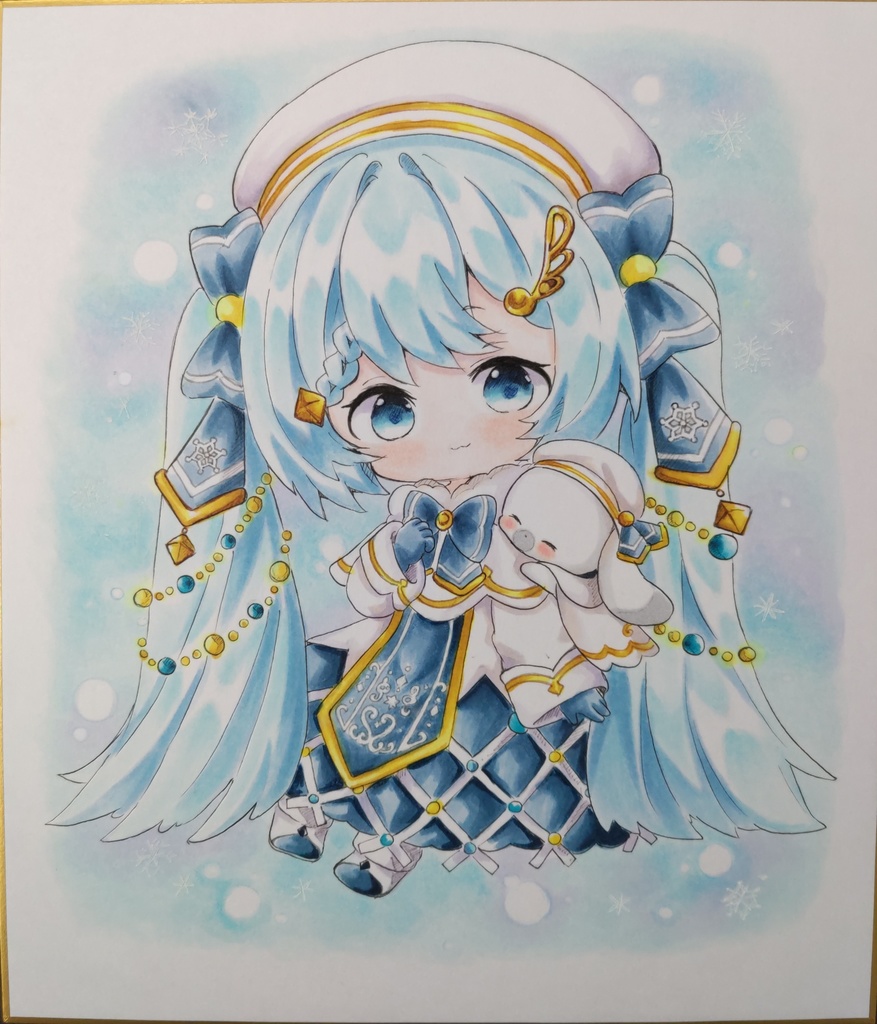 雪ミク　時計ちゃん　手描きイラスト