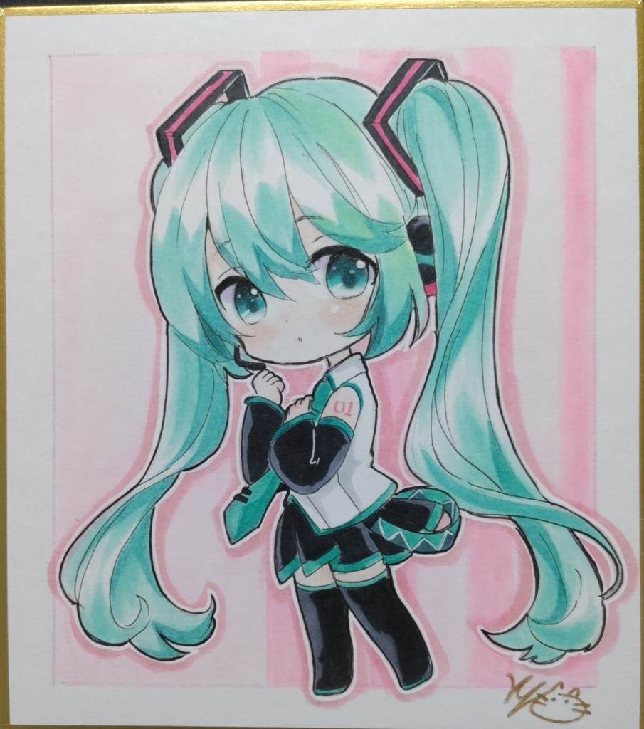 初音ミク　手描きイラスト　小色紙