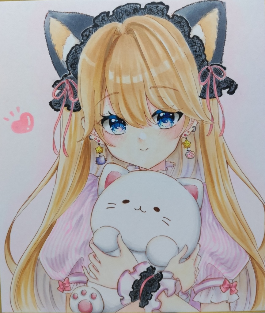 猫耳の女の子　手描きイラスト