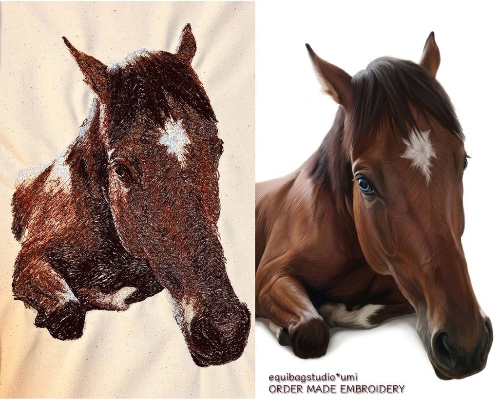 【スマホ壁紙】黒鹿毛の馬 — 刺繍作家が描く「糸の重なり」を感じるイラスト